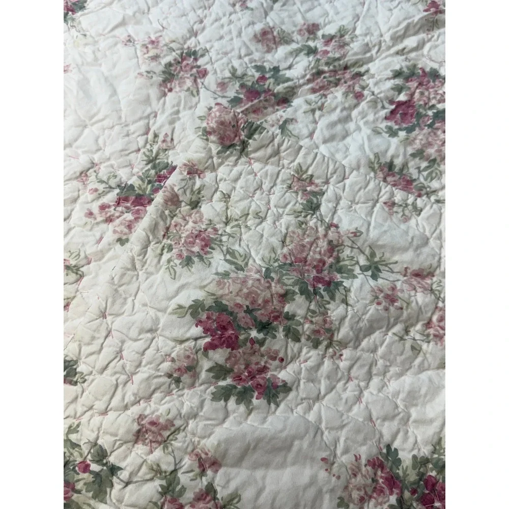 VTG Simply Shabby Chic Pink Floral Rose Cotton King Quilt Laura Ashley cottagec
